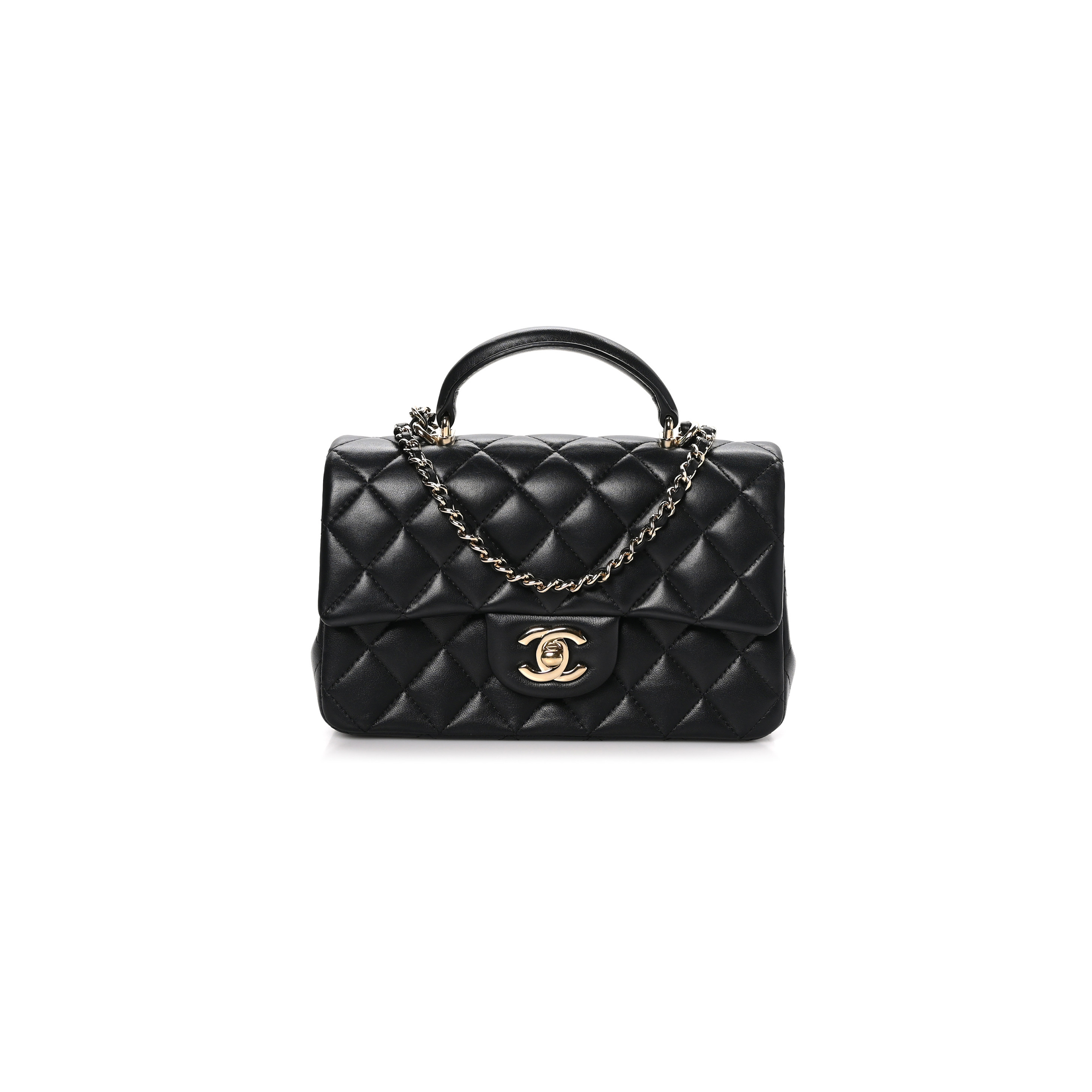 Ch*el lambskin quilted mini top handle rectangular flap black as2431 (20*14*7cm)